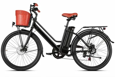 Produktbild von 26" E-Bike Damen/Herren, 250W Tiefeinsteiger Citybike, 36V 10.2Ah Akku, bis 50km, Pendler Elektrofahrrad mit Korb & LCD-Display,Schwarz