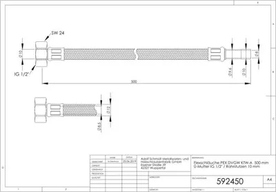 Produktbild von Universal Flexibler Trinkwasserschlauch 592450 500mm, 1/2" IG Überwurfmutterx10mm Stutzen