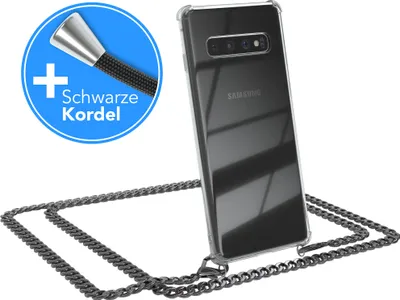 Produktbild von EAZY CASE Metall Handykette für Samsung Galaxy S10, Handyhülle mit Umhängeband, Silikonhülle, Metallkette für Smartphone in Grau