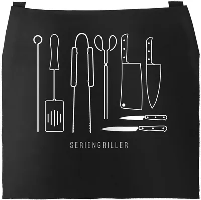 Produktbild von Grill-Schürze für Männer mit Spruch Seriengriller Grillbesteck Messer Baumwoll-Schürze Küchenschürze Moonworks® schwarz unisize