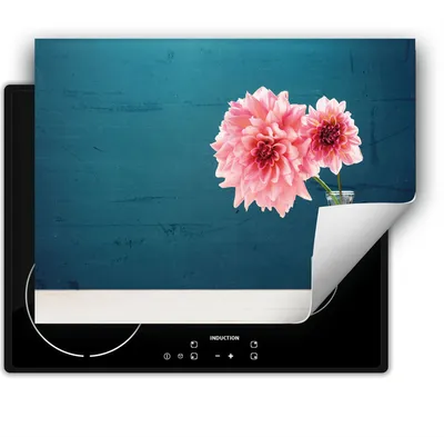 Produktbild von DarHaus Herdabdeckplatte 80x52 cm Anti Rutsch Matte Aufrollbar, blau - Blumen