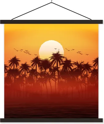 Produktbild von MuchoWow® Textilposter Sonne - Palme - Vogel 40x40 cm mit schwarzem Rahmen - Fotos