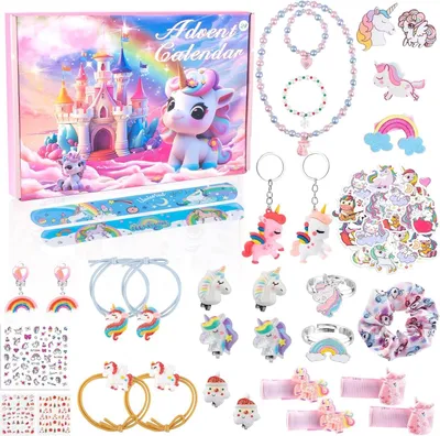 Immagine prodotto di Calendario dell'Avvento 2025 a tema unicorno per bambine: un calendario dell'Avvento di 24 giorni con giocattoli a tema unicorno, regali e accessori per capelli