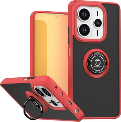 Produktbild von Hülle für Xiaomi Redmi Note 14 5G Matte Transluzent TPU Stoßfest Schutzhülle mit Ring Halter Ständer Rot