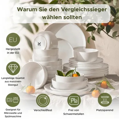 Produktbild von Konsimo Kombiservice VICTO Schale Dessertteller Speiseteller Suppenteller 6 Personen (24 El.), Weiß, Keramik, Loft, 20 cm | 27 cm | 18,5 cm | 14,5 cm