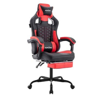 Produktbild von Ergonomischer Gaming-Stuhl(Rot)mit Fußstütze,Racing Gaming Chair Kopfstütze,Lendenwirbelstütze,Höhenverstellbare Computerstuhl für Homeoffice