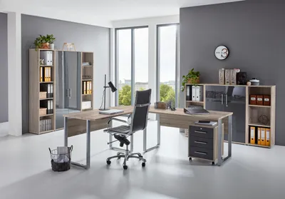 Produktbild von BMG Möbel Büromöbel-Set, Office Edition Set 5, eiche sonoma/ anthrazit hochglanz