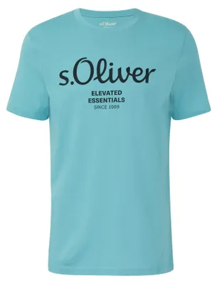 Produktbild von s.Oliver Herren T-Shirt - Basic, Logoprint, Rundhals, Baumwolle Hellblau M