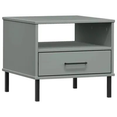 Image de vidaXL Table de nuit OSLO avec pieds métalliques Gris Pin massif