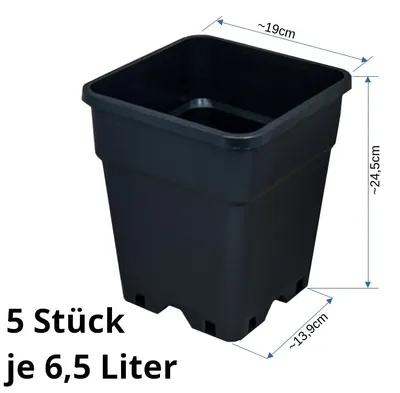 Produktbild von 5x Quadratische Pflanzentöpfe 6,5L 19x19x24cm für Grow Indoor-/Outdoor-Anbau von Pflanzen, Blümen, Gemüse