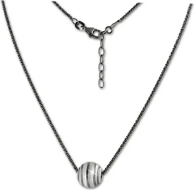 Produktbild von SilberDream Halskette 47cm 925 Silber Echt Kugelspirale silber schwarz SDK29342S