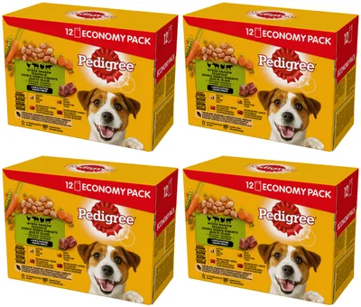 Produktbild von Pedigree Adult Selection of Flavours with Vegetables - Nassfutter für ausgewachsene Hunde in Sauce mit Huhn, Truthahn und Rind, 48 Beutel à 100g