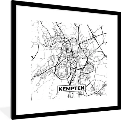 Produktbild von MuchoWow® Gerahmtes Poster Karte - Stadtplan - Kempten 40x40 cm - Poster mit Schwarzem Bilderrahmen Wandposter Rahmen Foto Bilder - Poster - Plakat im Rahmen
