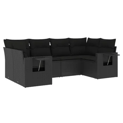 Image de Salon de jardin 6 pcs avec coussins noir résine tressée