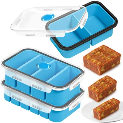 Obrázok produktu pre Omgoods – Silikónové nádoby na mrazenie polievok s vekom – sada 3 kusov