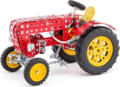Produktbild von Merkur Retrotraktor Bausatz – Modell mit beweglichem Lenkrad und ausführlicher Anleitung