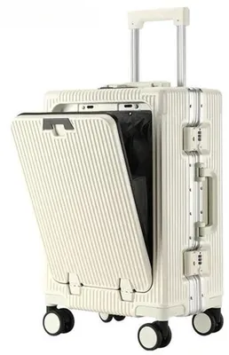 Productafbeelding van Handbagage Koffer - White 20 Inch - ABS PC Materiaal - Aluminium Frame - Met Wielen En Slot - Reiskoffer