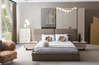 Immagine prodotto di Exklusives Beiges Doppelbett Designer Modernes Schlafzimmer Polsterbett