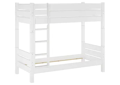 Produktbild von Teilbares Etagenbett stabil 90x200 Kiefer weiß Nische 100 Zubehör wählbar V-60.16-09WT100Rollrost. Matratzen und Bettkasten inkl.