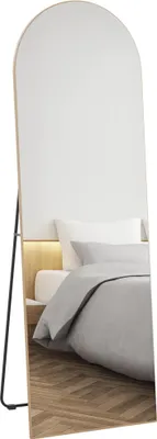 Image de HOMCOM Miroir en pleine longueur, 50 x 150 cm, miroir sur pied ou mural, sans cadre, pour salon, chambre à coucher, ton doré