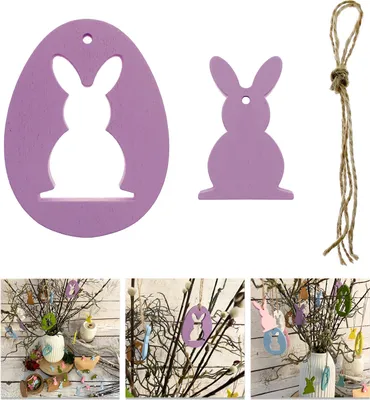 Produktbild von Oblique Unique Holz Osterei und Osterhase Anhänger Hängedeko für Osterstrauß Deko aus Echtholz für Ostern Basteln - lila