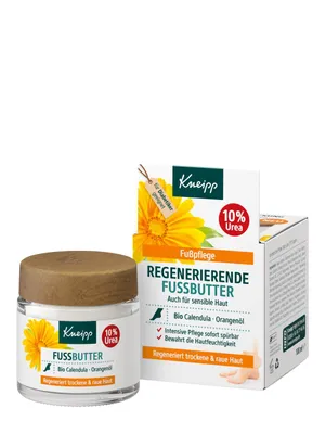 Produktbild von Kneipp Regenerierende Fussbutter, Sofort spürbar glatte Füße Dank 10 Prozent Urea, zitrischer Duft mit natürlichem, ätherischem Orangenöl, erfrischt