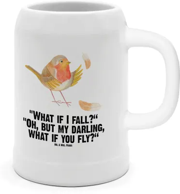 Produktbild von Mr. & Mrs. Panda Krug Rotkehlchen Federn - Weiß - Geschenk, Bierhumpen, Spruch Mut, Vogel, Motivation, Steinkrug, fliegen, Humpen, Steinbierkrug, Sprüche, Gute Laune