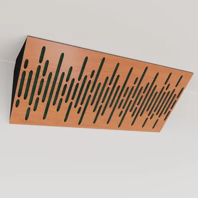 Produktbild von 2er-Pack – Schmale akustische Eck-Bassfalle mit Samtstoff | 23x50x10 cm |Reflexion - Schalldämmung | [WAVE (Horizont) - Kirschbaum |Grün]