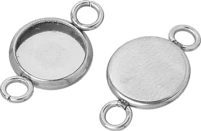 Produktbild von 20 Edelstahl Verbinder mit Fassung für 10 mm Cabochon silber