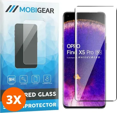 Produktbild von Mobigear Premium 9.98 OPPO Find X5 Pro Panzerglas Gehärtetes Glas Displayschutz - Hüllenfreundlich - Schwarz (3er Pack)