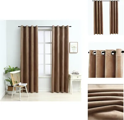 Image de vidaXL Rideaux occultants avec œillets 2 pcs. velours beige 140x225 cm - Rideaux & voilages