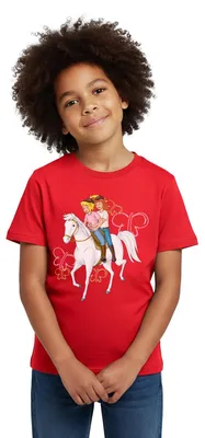 Produktbild von Spreadshirt Bibi Und Tina Reiten Auf Stute Sabrina Kinder T-Shirt, 122/128 (7-8 Jahre), Rot