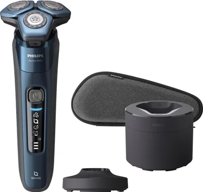 Zdjęcie produktu dla Philips SHAVER Series 7000 S7786/55 Golarka elektryczna do golenia na mokro i na sucho, Golarka rotacyjna, Czarny, Niebieski, SteelPrecision blades, Stal nierdzewna, Przyciski, LED