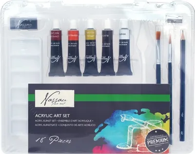 Produktbild von Nassau Acrylfarben Starterset 18-teilig Malset Geschenk kreativ