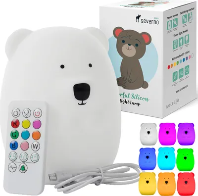 Zdjęcie produktu dla Silikonowa lampka nocna Miś dla dzieci LED USB + pilot