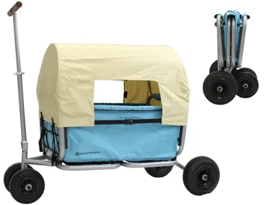 Produktbild von Beachtrekker faltbarer Bollerwagen Life mit integrierter Feststellbremse und Sonnenverdeck Himmelblau und PolyurethanReifen
