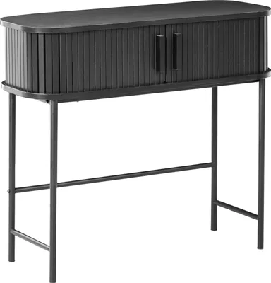 Produktbild von BELIANI Konsolentisch Schwarz MDF-Platte mit 2 Schiebetüren Lamellen-Optik Retro Frisierkonsole Schminktisch Schlafzimmer Wohnzimmer Ausstattung
