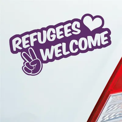 Produktbild von Auto Aufkleber Refugees Welcome Flüchtlinge Willkommen 20x9 cm Lila Sticker Heckscheibenaufkleber