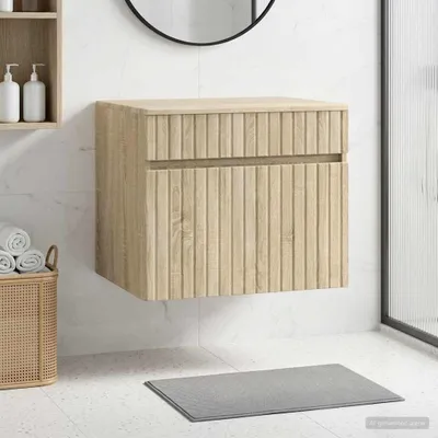 Zdjęcie produktu dla Maison Exclusive - Szafka łazienkowa do montażu na ścianie, imitacja dębu Sonoma, wymiary: 59 x 44,5 x 50 cm