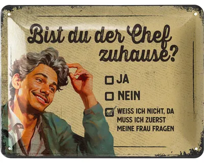 Produktbild von LANOLU Retro Blechschild Bist Du der Chef, vintage Metallschilder mit Sprüchen, Shabby Chic Deko Küche und Garten, 15x20cm