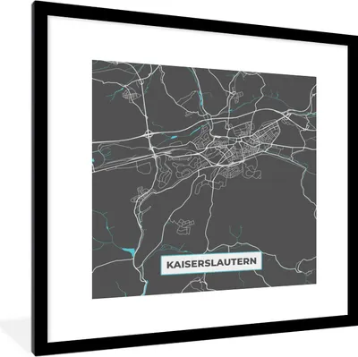 Produktbild von MuchoWow® Gerahmtes Poster Stadtplan - Karte von Deutschland - Blau - Kaiserslautern - Karte 40x40 cm - Poster mit Schwarzem Bilderrahmen Wandposter Rahmen Foto Bilder - Poster - Plakat im Rahmen