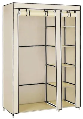 Obrázok produktu pre Šatníková skriňa – skladacie skriňa z látky – 110 × 45 × 175 cm – kovový rám – zips – skladacie – vyžaduje montáž – béžová