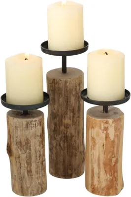 Immagine prodotto di Portacandele in legno e metallo in stile boho, set da 3 pezzi