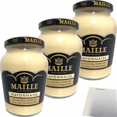 Produktbild von Maille Mayonnaise Gourmet mit einem Hauch Djon Senf 3er Pack (3x320g Glas) + usy Block