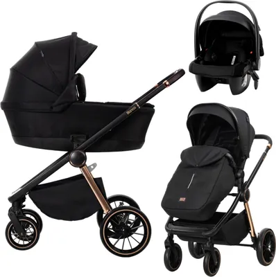 Produktbild von Lorelli Bianca Schwarz 3-in-1 Kinderwagen inkl. i-Size Autositz 1002201-2501