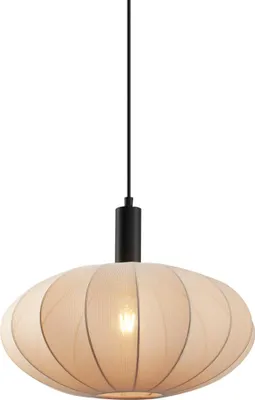 Produktbild von QAZQA - Japandi Japandi Hängelampe I Pendellampe I Pendelleuchte Schwarz mit braunem Stoffschirm - Bida I Wohnzimmer I Schlafzimmer - Textil Rund - LED geeignet E27