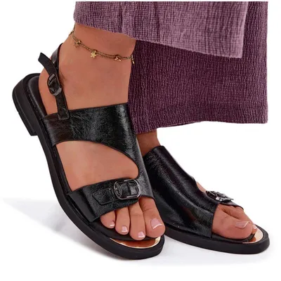 Produktbild von Leder Damen-Sandalen mit Flachabsatz Vinceza 86434 Schwarz 39