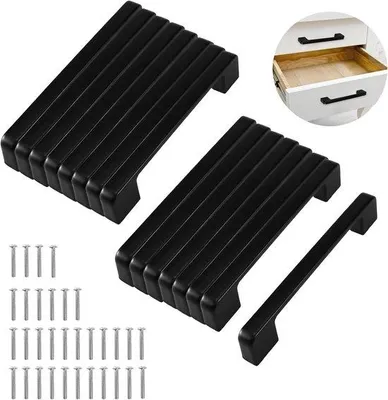 Produktbild von Famanu Küchengriffe 16 Stück, schwarz, Lochabstand 128 mm - Möbel- und Schrankgriffe