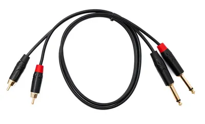 Produktbild von SYSTEM-S Audio Cinch 2 RCA Kabel 100 cm 2x Stecker zu 2x Klinke AUX 6,35 mm 2 polig Stecker Adapter