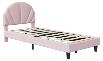 Produktbild von Kinderbett - Gepolstertes Einzelbett - 90 x 200 cm - Rosa - Weiches Samtkopfteil - Stauraum - Holzrahmen